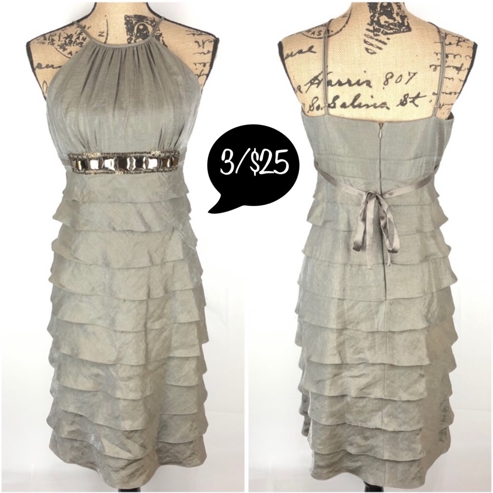 Adrianna Papell Layered Jeweled Sleeveless Dress